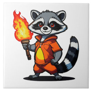 Racoon with Torch Ceramic Tile