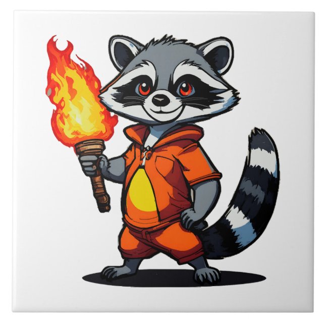Racoon with Torch Ceramic Tile (Front)