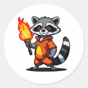 Racoon with Torch Classic Round Sticker