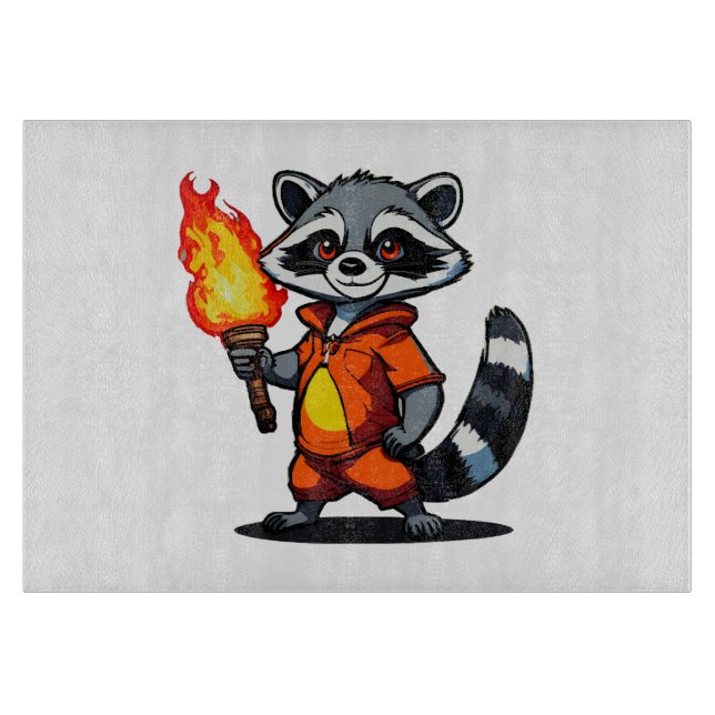 Racoon with Torch Cutting Board (Front)