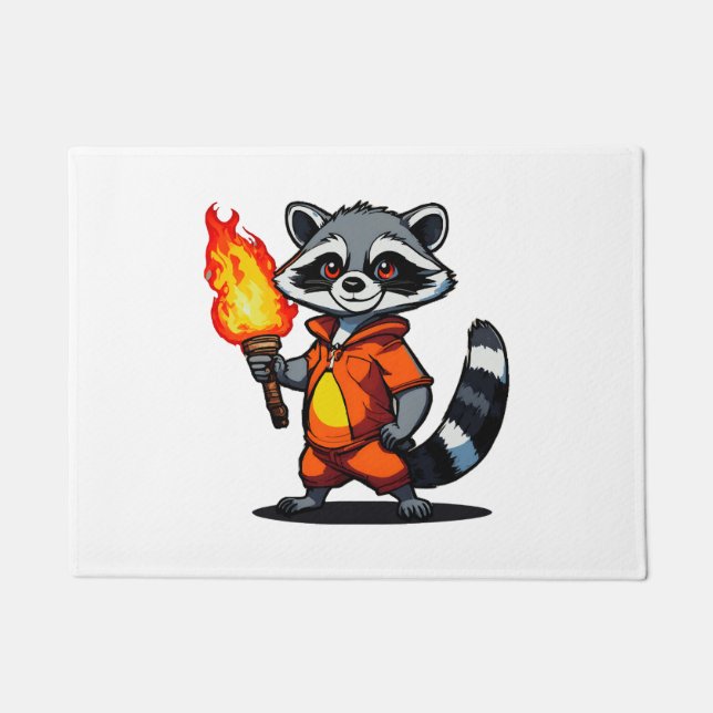 Racoon with Torch Doormat (Front)