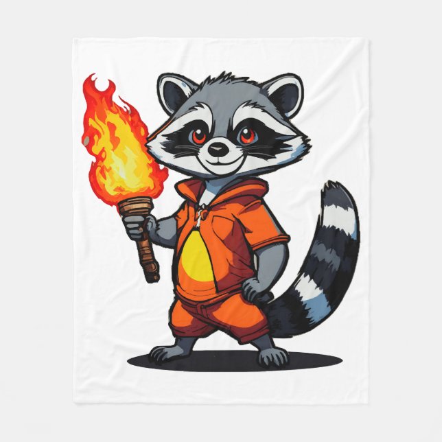 Racoon with Torch Fleece Blanket (Front)