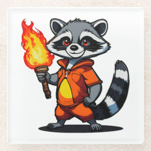 Racoon with Torch Glass Coaster