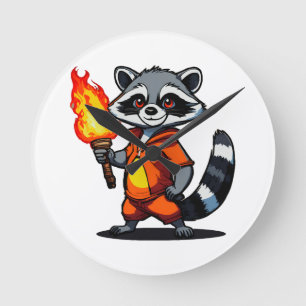 Racoon with Torch Round Clock