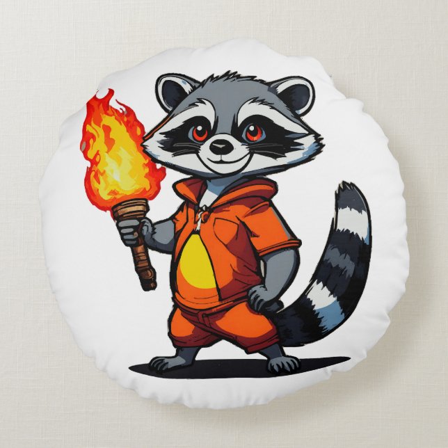 Racoon with Torch Round Cushion (Back)