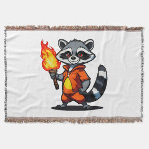 Racoon with Torch Throw Blanket