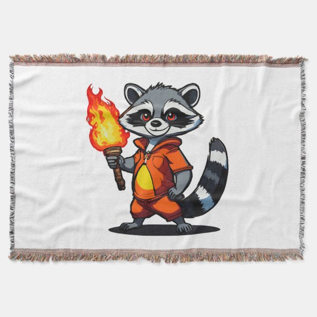 Racoon with Torch Throw Blanket (Front)