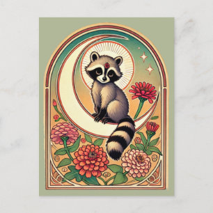 Racoon with Zinnias Postcard