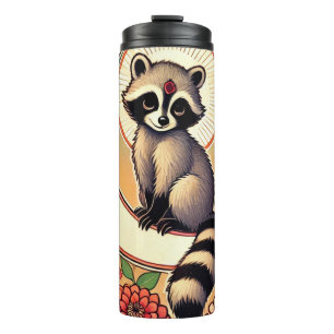 Racoon with Zinnias Thermal Tumbler
