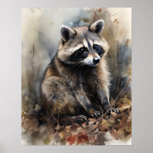 Racoon Woodland Animal Art Print Poster