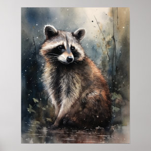Racoon Woodland Animal Art Print Poster