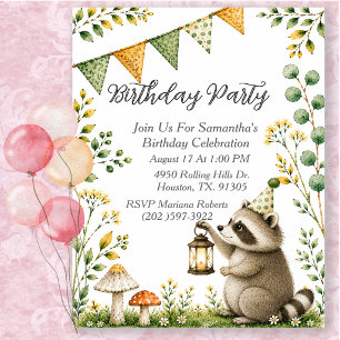 Racoon Woodland Animals Birthday Party Invitation