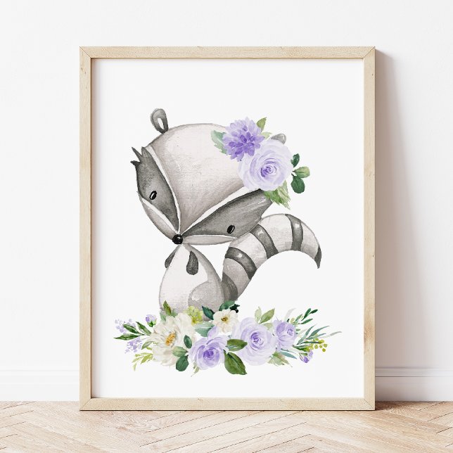 Racoon, Woodland Animals, Boho, Purple Flowers Poster (Creator Uploaded)