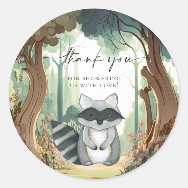 Racoon Woodland Baby Shower Classic Round Sticker (Front)
