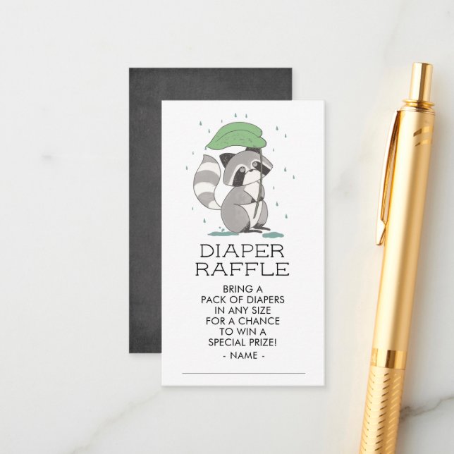 Racoon Woodland Baby Shower Diaper Raffle Ticket Enclosure Card (Front/Back In Situ)