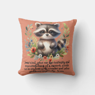 Racoon Woodland Kids Christian Prayer on Pink Cushion