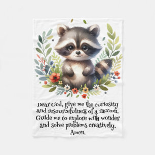 Racoon Woodland Kids Christian Prayer on White   Fleece Blanket