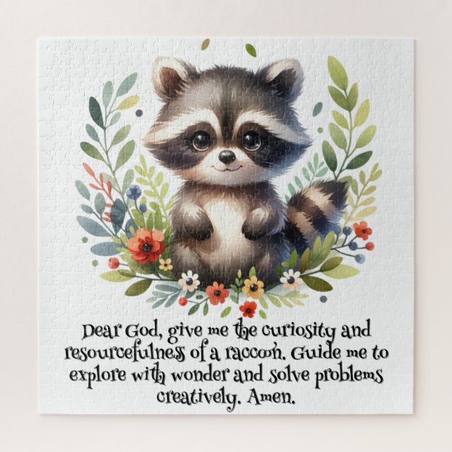 Racoon Woodland Kids Christian Prayer on White | Jigsaw Puzzle (Vertical)