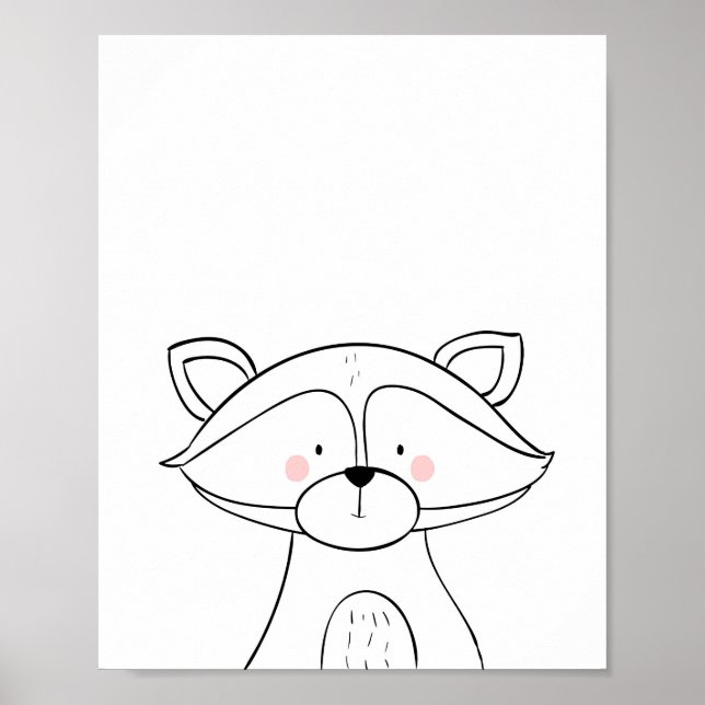 Racoon Woodland Nursery Wall Art Monochrome (Front)