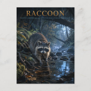 Racoon Woodland Stream ANIMALS Postcard