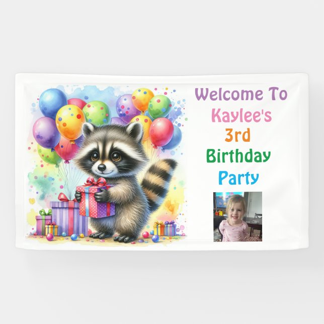 Racoon Woodland Themed Birthday Personalised Banner (Horizontal)