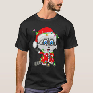 Racoon Xmas Lighting Santa Costume Racoon Christ T-Shirt