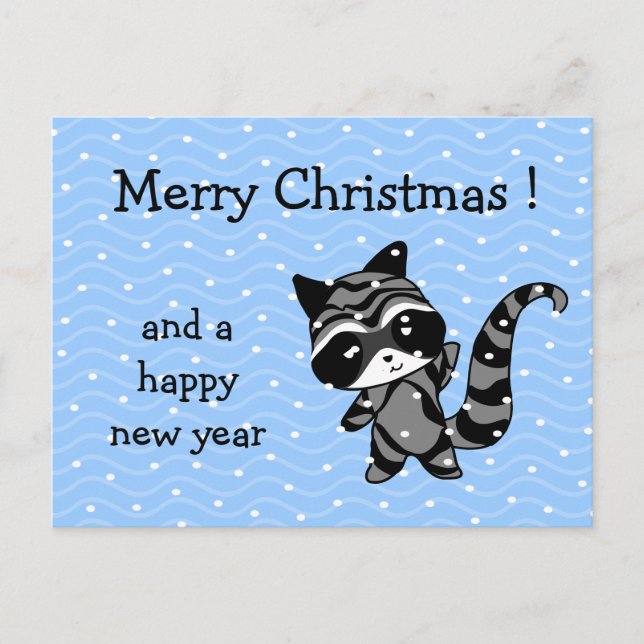 racoon xmas snow holiday postcard (Front)