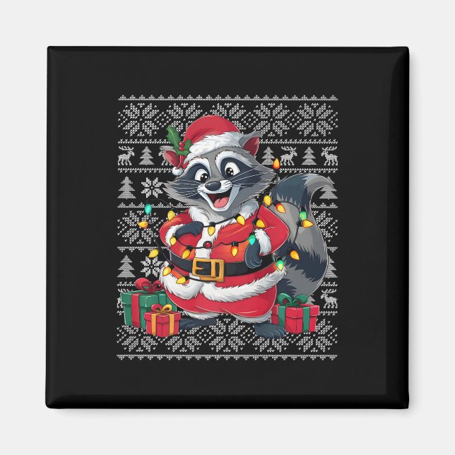 Racoon Xmas Sweater Style Ugly Santa Racoon Chri Magnet (Front)