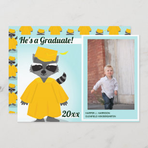 Racoon Yellow Blue Graduation Photo Announcement