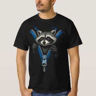 Racoon Zipper Illusion 3D Funny Animal Graphic T-Shirt