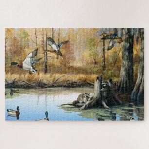 Racoons Invade The Duck Pond Wild Nature Jigsaw Puzzle