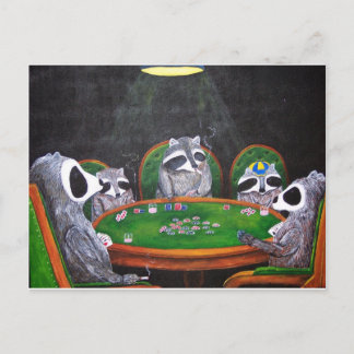 Racoons Playing Poker Postcard