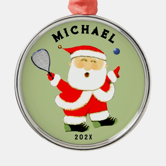Racquetball Christmas Collectable Metal Ornament (Front)