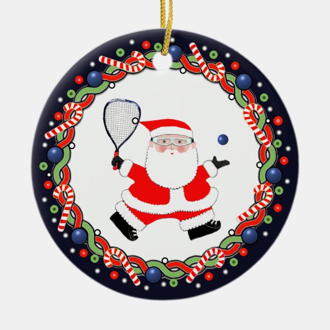 Racquetball Holiday Gift Ceramic Ornament (Front)