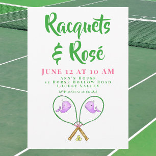  Racquets & Rosé Pink Racquets Whale Covers Preppy Invitation