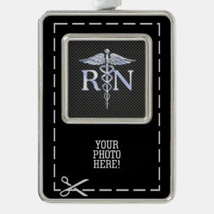 Racy Registered Nurse RN Silver Caduceus Snakes Plated Framed Ornament