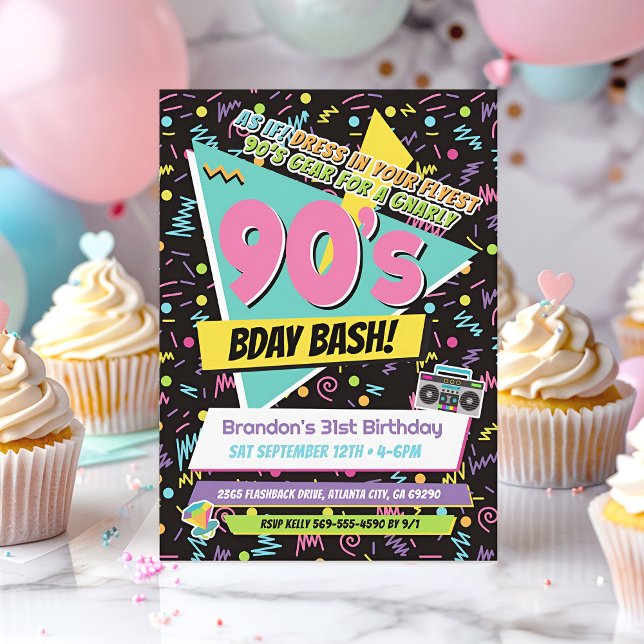 Rad 90s Memphis Style Birthday Party Invitation (90s Retro Birthday Invitation)