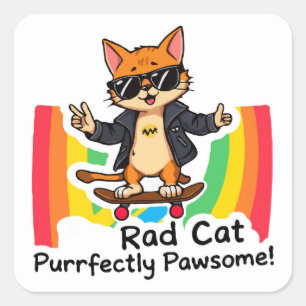Rad Cat Skateboarding Square Sticker