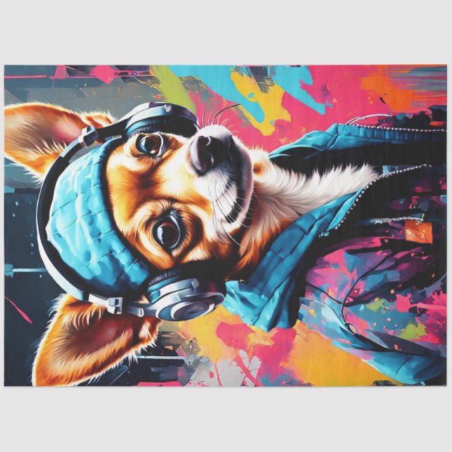 Rad Chihuahua with Beanie & Headphones Decoupage  Tissue Paper (Front)