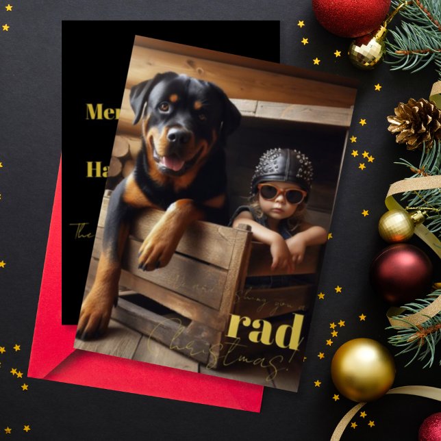 Rad Christmas Custom Dog & Biker Girl Photo Foil Holiday Card (Creator Uploaded)