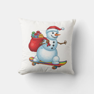 Rad Christmas Skateboarding Snowman Cushion