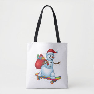 Rad Christmas Skateboarding Snowman Tote Bag