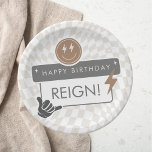 Rad Cool Dude Boys' Birthday Paper Plate<br><div class="desc">Hang loose with this skater-inspired boys' party plate,  featuring rad happy faces,  stellar patterns and bold components. Every element of this design can be colour customised to fit your needs.</div>