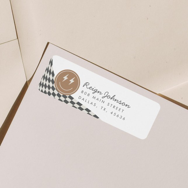 Rad Cool Dude Boy's Chequered Retro Return Address Label (Creator Uploaded)
