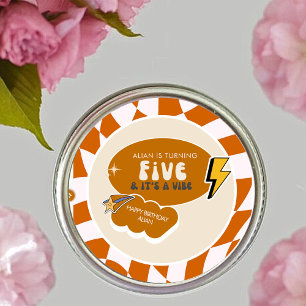 Rad Cool Dude   Boys Retro Chequered 5th Birthday  Classic Round Sticker