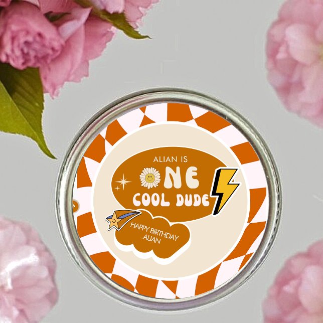 Rad Cool Dude | Boys Retro Chequered Birthday  Classic Round Sticker (Creator Uploaded)