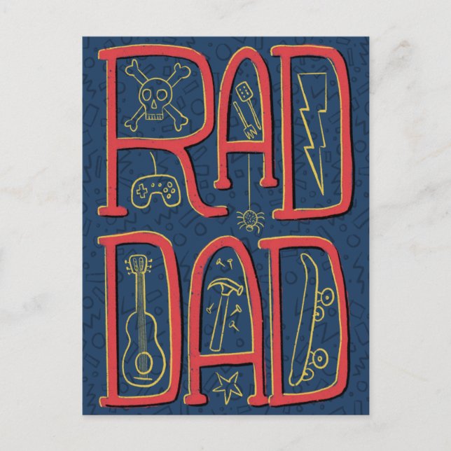 Rad Dad Blue Doodle Father's Day Postcard (Front)