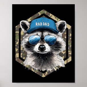 Rad Dad Camo Dad Retro Fathers Day Funny Racoon Poster