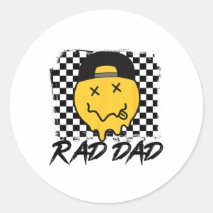 Rad Dad Funny Chequered Father&#; s Day Smile Face Classic Round Sticker
