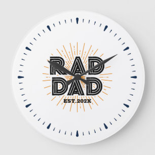 Rad Dad Kid's Gift To Father White Typography Large Clock